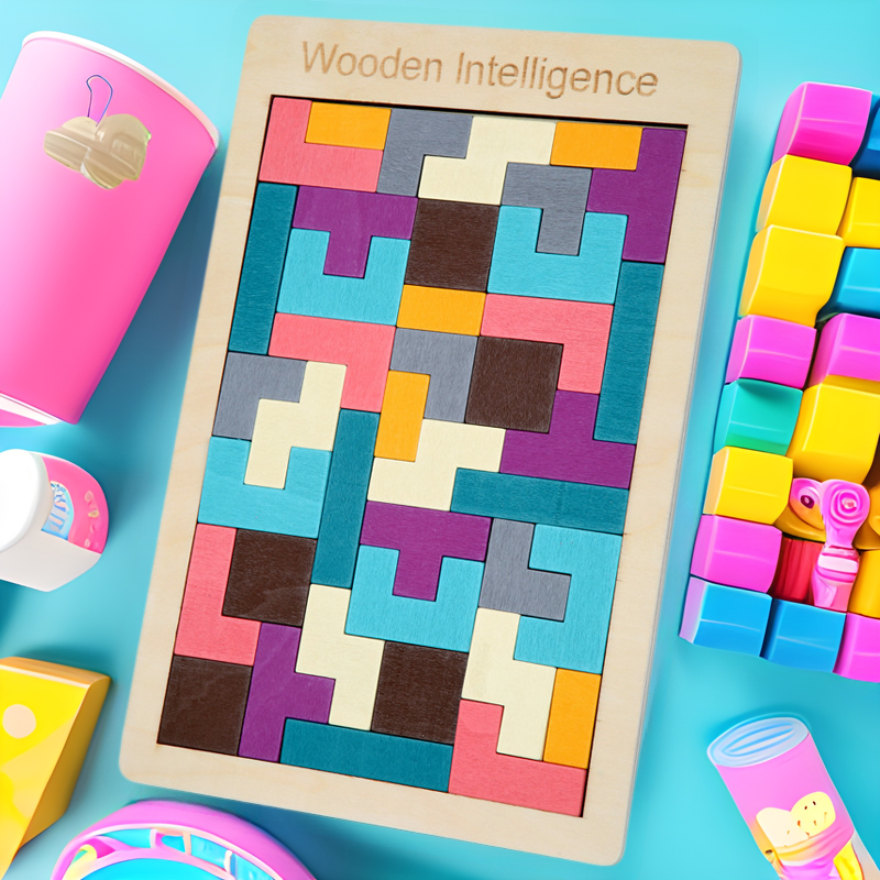 Cross-border Wooden Tetris Varied Intelligence Block Jigsaw Puzzle Puzzle Children's Educational Toys