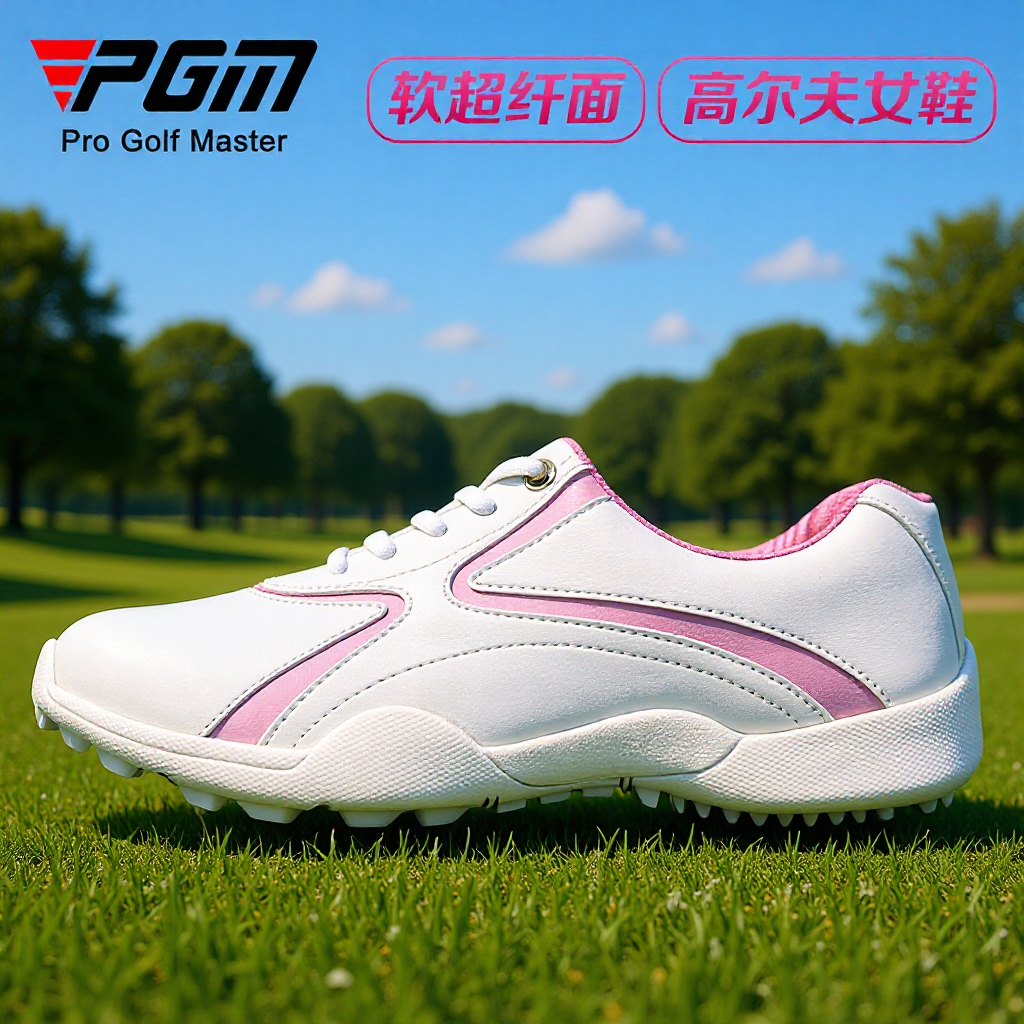 Pgm Golf Shoes for Women, Anti-Slip, Waterproof, Fixed Spikes, Breathable, Comfortable, Supportive Casual Sports Shoes Wholesale