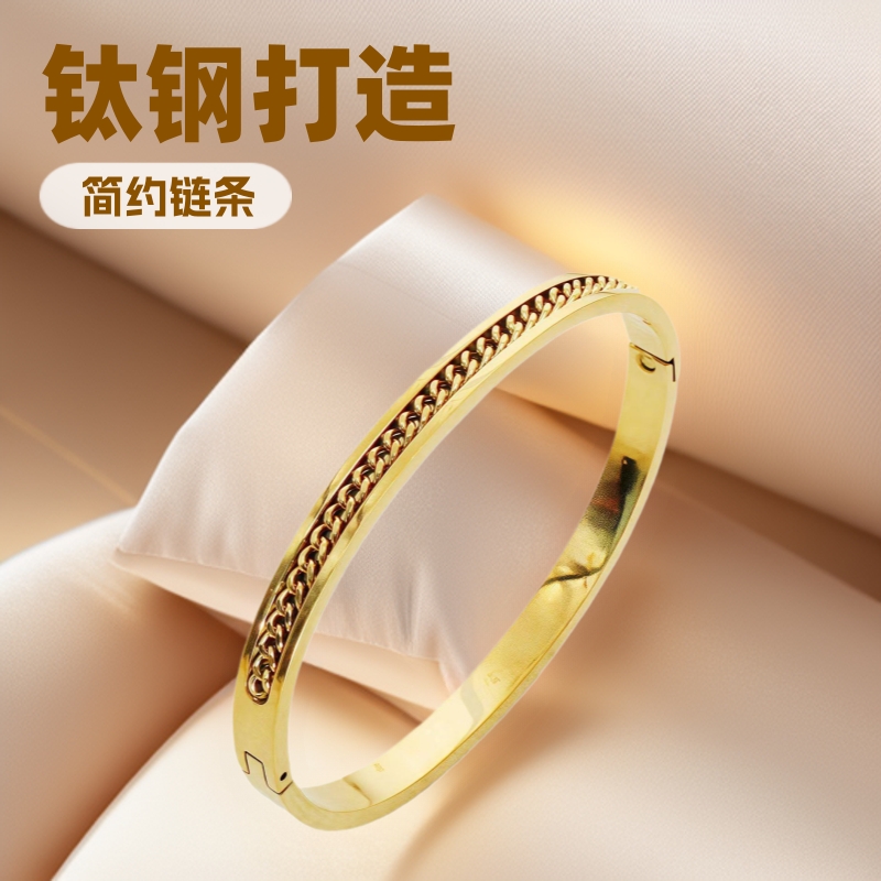 跨境欧美钛钢简约链条百搭手镯气质女潮流时尚电镀18k小众ins风批