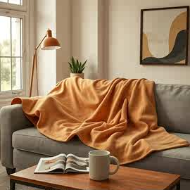 酒店宾馆毛毯被驼色腈纶秋冬季盖被纯色简约露营保暖被加厚款超柔