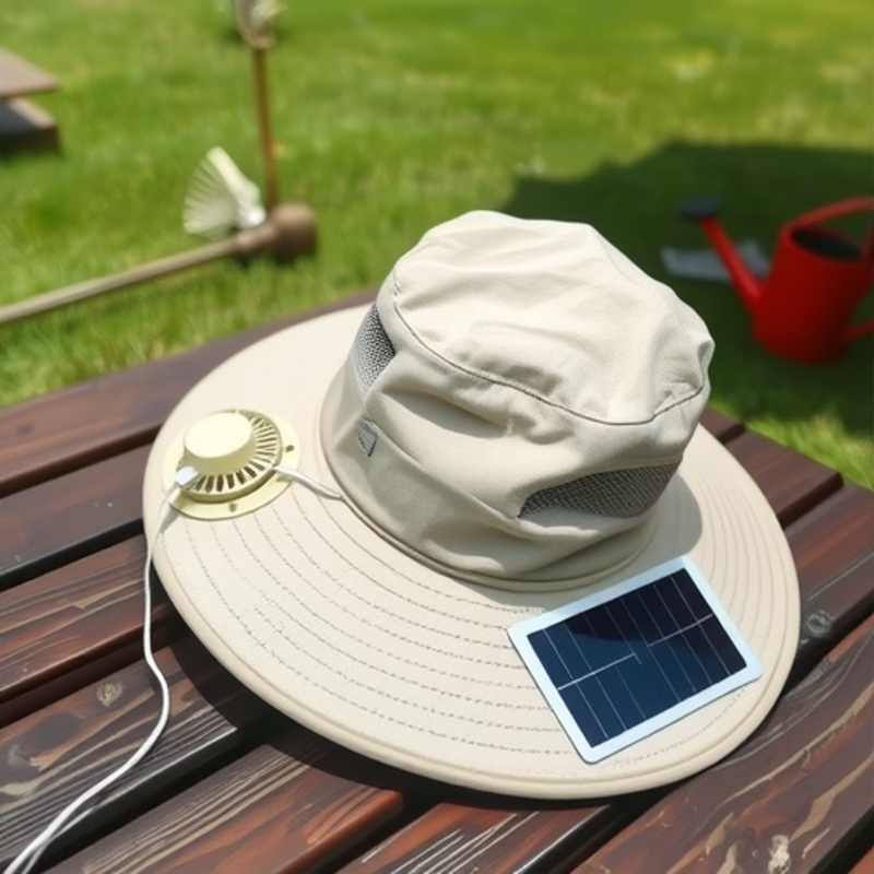 Round 50W Solar Panel Fan Hat for Mountaineering and Camping, Sunshade and Cooling Sun Hat with Automatic Charging Factory