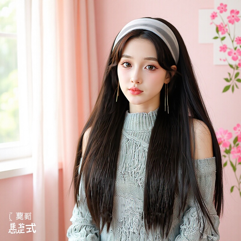 Gray Hairband Integrated Wig 2026 Enlarged Wide-Brimmed Hair Extension Piece Seamless Half Wig in Stock No Need for Hair Net Wig