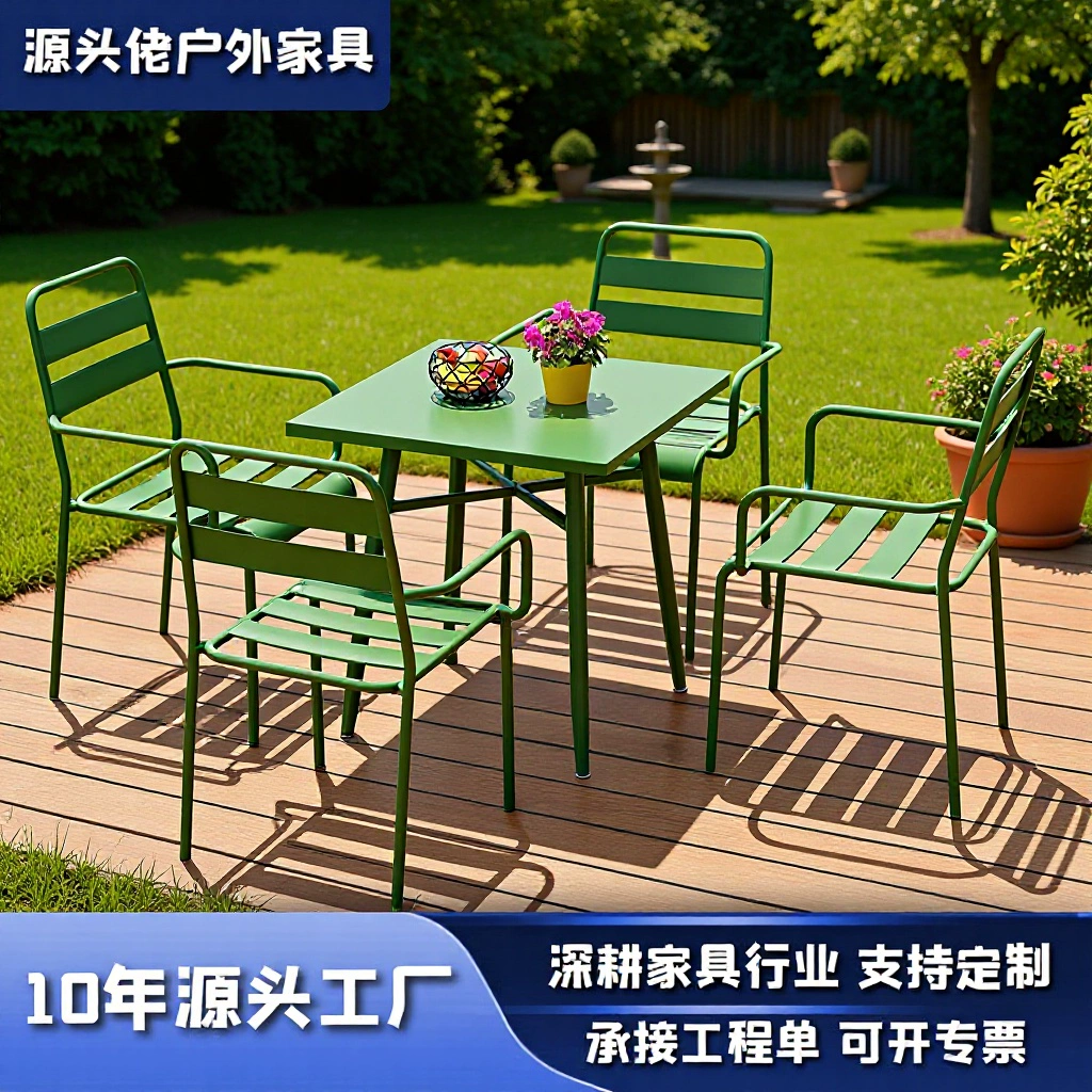 Уличные столы и стулья, водонепроницаемые и устойчивые к солнцу, садовая мебель для террасы, кованый столик для отдыха, обеденный стол и стулья для кафе с молочным чаем