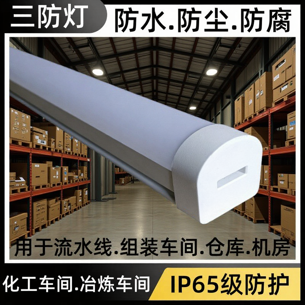 Led Integrated Bracket Three-Proof Light with Heat Dissipation, High Brightness, Warehouse Workshop Integrated Assembly Line Long Strip Energy-Saving Light
