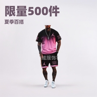 [Sold 500] European and American Cross-border Summer Men's NBA American Style Short Sleeve Shorts Two-piece Sports All-match