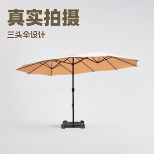 Outdoor Parasol Three-Head Umbrella Roman Umbrella Commercial Large Sun Umbrella Rectangular Center Column Courtyard Umbrella Outdoor Stall