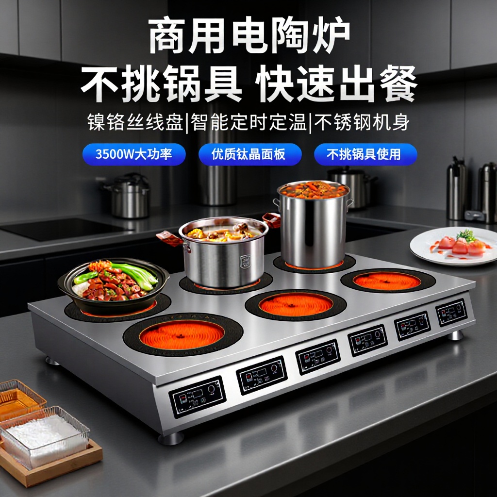 Commercial electric pottery stove high-power pot stove two four six eyes spicy hot induction cooker catering kitchen equipment multi-head stove