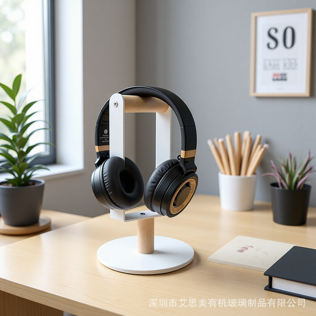 Factory Retail and Wholesale Detachable Headphone Display Stand White Acrylic Beech Wood Headphone Stand