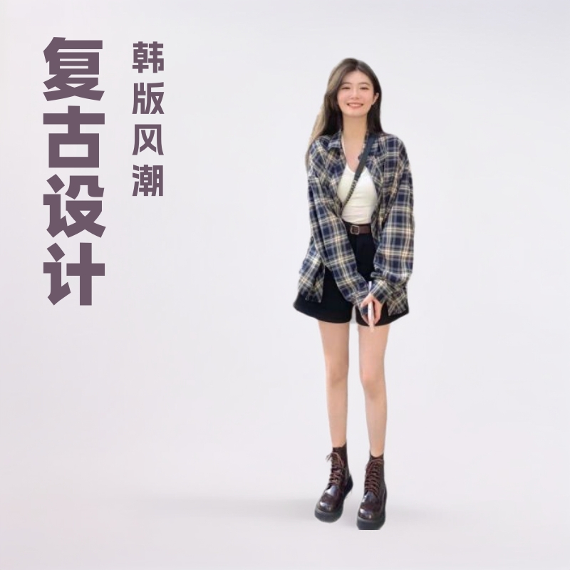 复古韩版格子衬衣女新款港风休闲时尚设计感衬衫百搭打底长袖外套