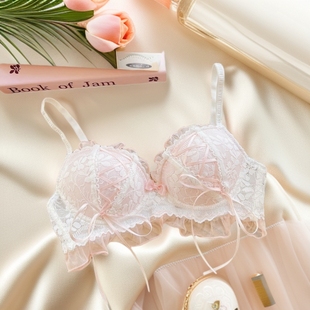 Japanese Style Lolita Princess Style Strap Design Girl's Lace Underwear Small Chest Gathered Bra Women's Bra suit
