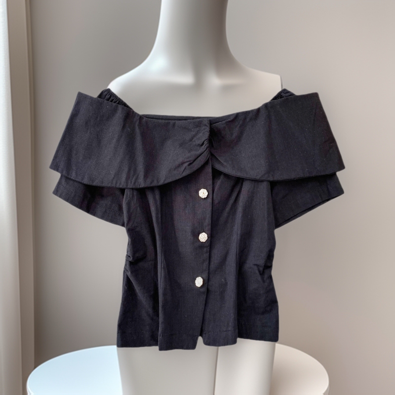 Foreign Trade Design Niche Unique and Elegant Shawl Sleeves Single-Line Collar Shirt Women's Summer Button Slim Fit