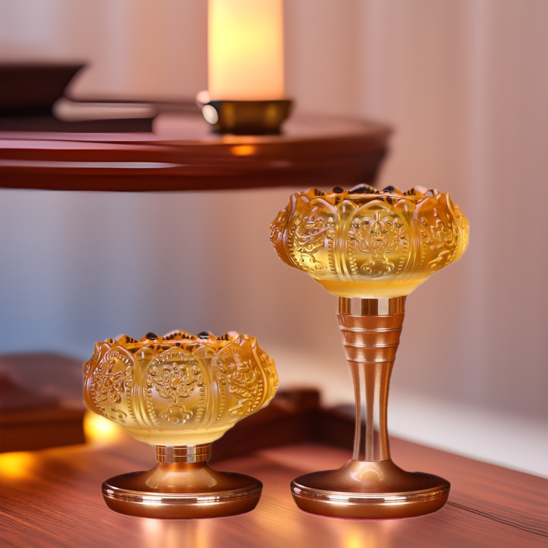 Yuantong Buddha Tools Butter Lamp Holder Lotus Glazed Candle Holder Buddha Serving Lamp Changming Lantern Household Eight Auspicious Candle Holder