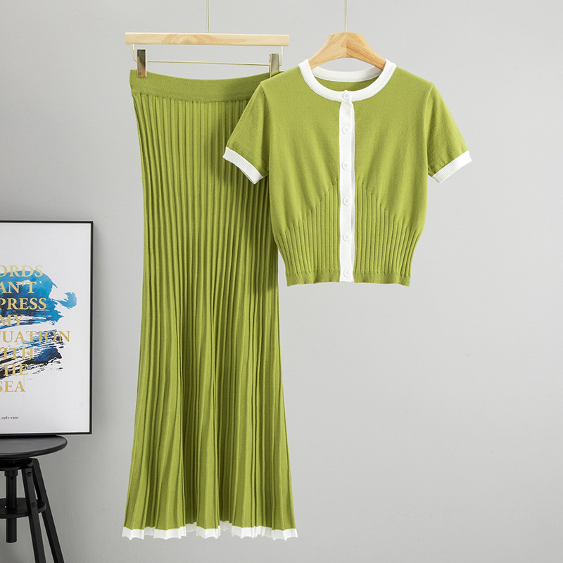 Summer New Style Chanel-Inspired Fashion Solid Color Sports Suit Skirt for Women 2025 New Top Two-Piece Set