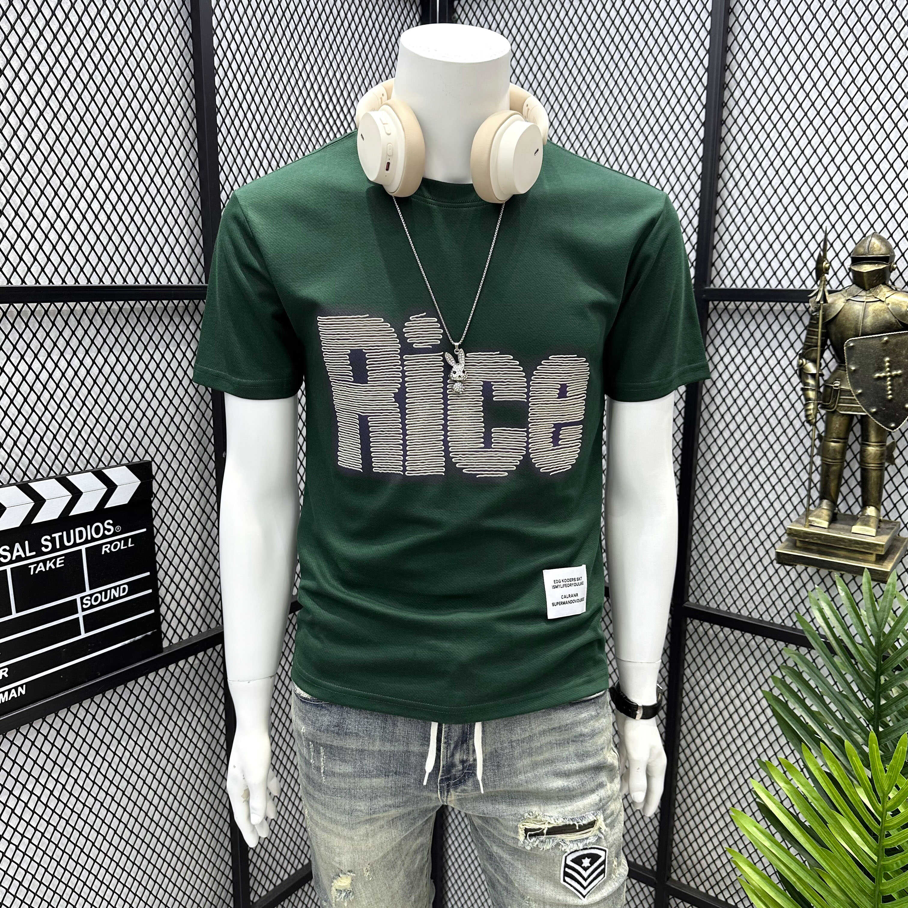 Men's Short-Sleeved T-Shirt 2025 Summer New Style Letter Embroidery Pure Cotton Half-Sleeve T-Shirt High-End Men's Clothing Trendy Top