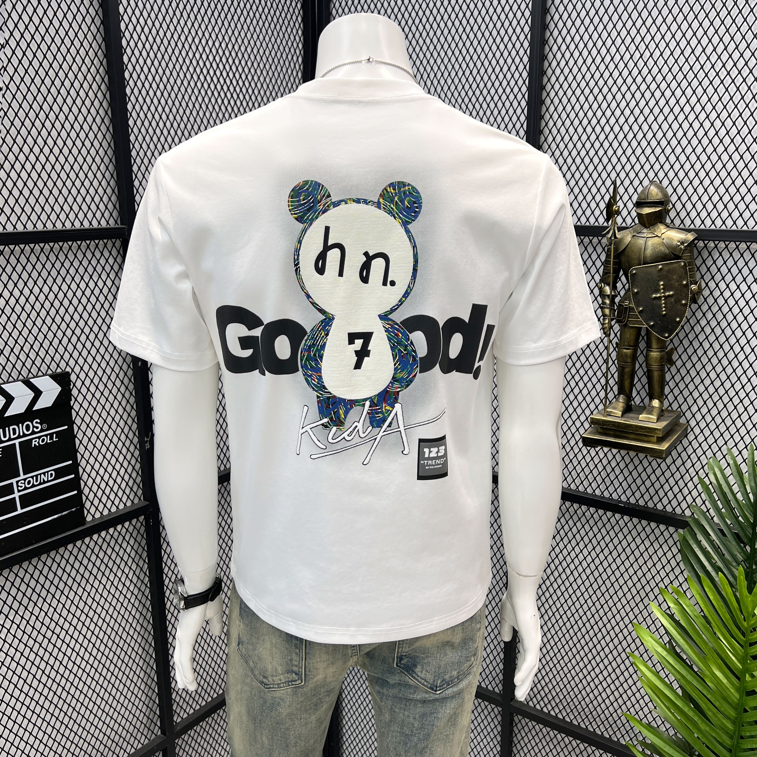 Summer Men's Fashion Casual Round Neck Short-Sleeved T-Shirt Men's Foam Print Base Shirt Trendy Personalized Embroidered Half-Sleeve