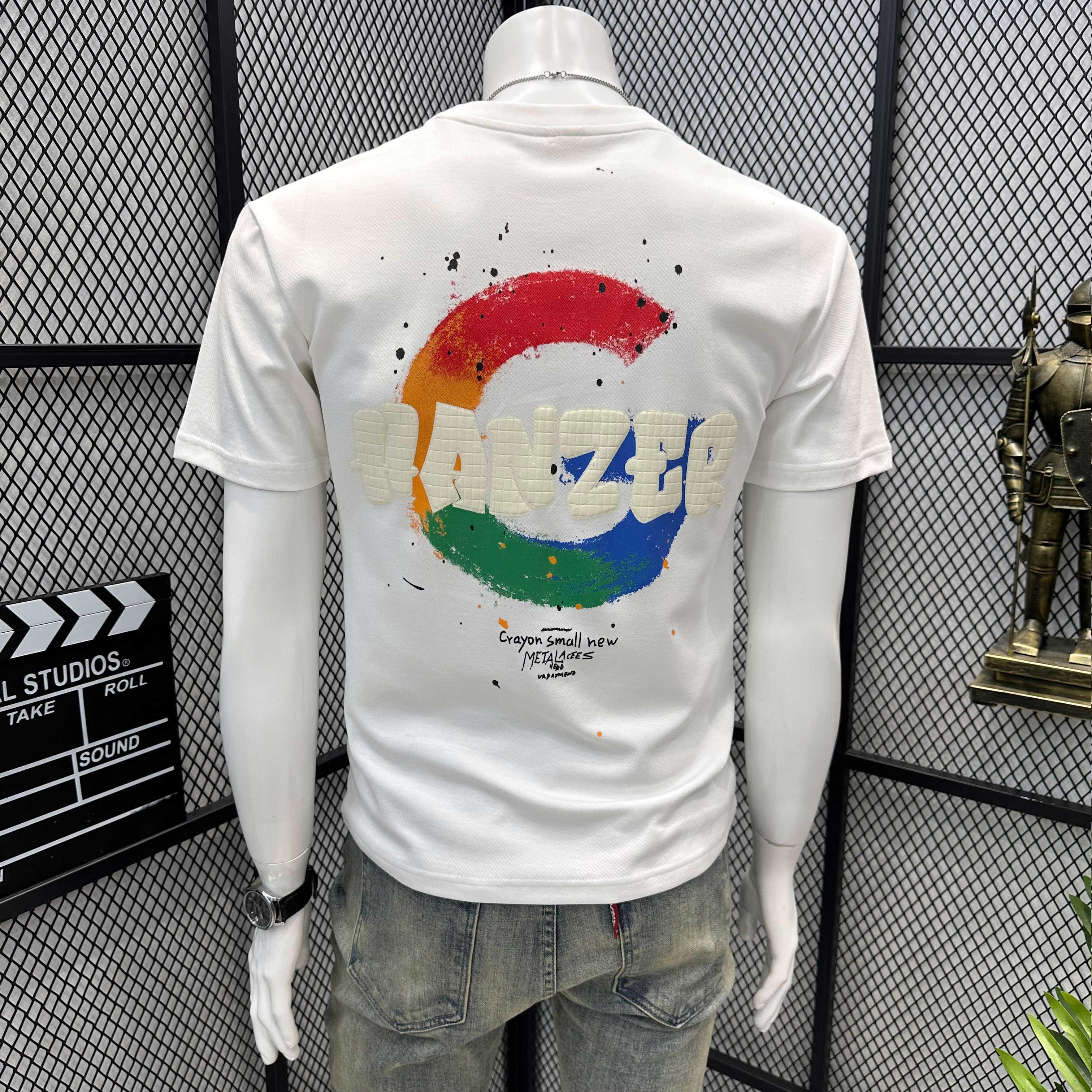 2025 Trendy Summer Color-Block Embroidered Printed Short-Sleeve Heavyweight T-Shirt for Men, Slim Fit, Thin and Breathable T-Shirt, Trendy Brand