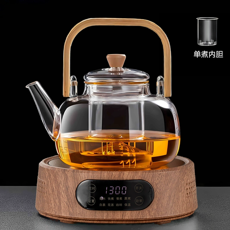 Электрическая керамическая плита 25G (1300 Вт) — настольный чайник для заваривания, совместима с чайниками 500–1300 мл, орех/белая/чёрная