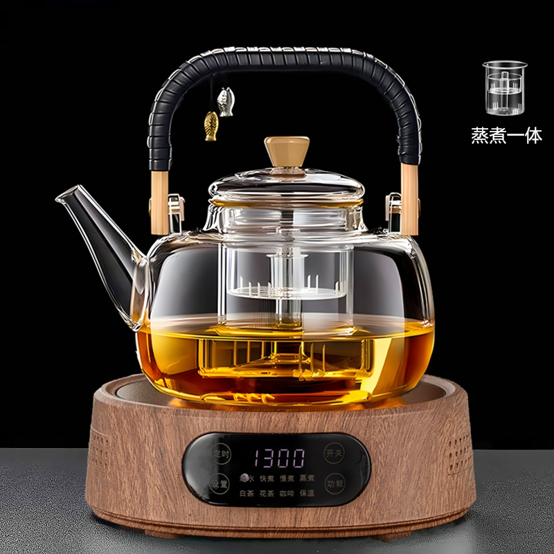 Электрическая керамическая плита 25G (1300 Вт) — настольный чайник для заваривания, совместима с чайниками 500–1300 мл, орех/белая/чёрная
