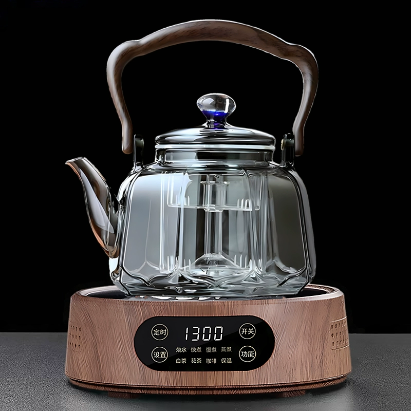 Электрическая керамическая плита 25G (1300 Вт) — настольный чайник для заваривания, совместима с чайниками 500–1300 мл, орех/белая/чёрная