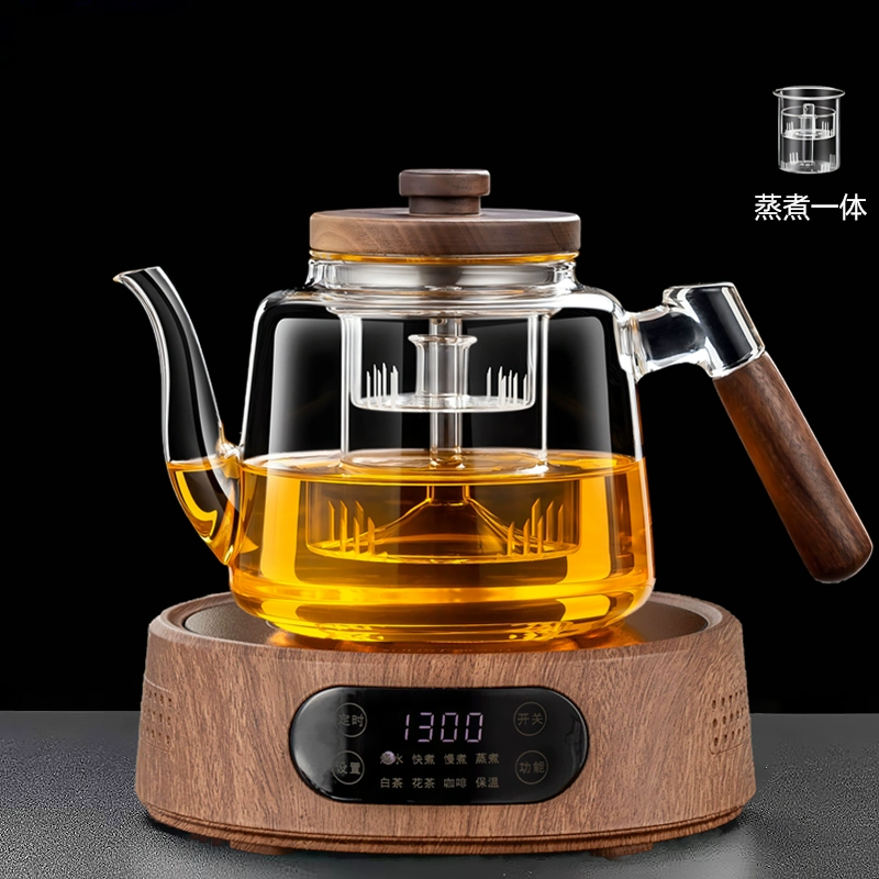 Электрическая керамическая плита 25G (1300 Вт) — настольный чайник для заваривания, совместима с чайниками 500–1300 мл, орех/белая/чёрная