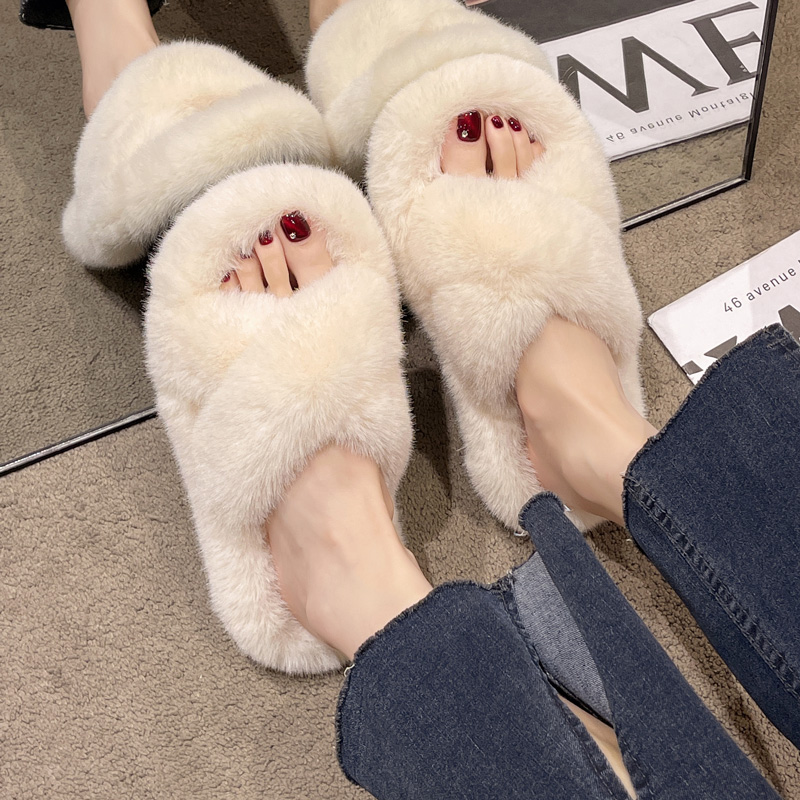 Fairy Style Thick Stuffed Cross Cotton Slippers Women's Outwear 2025 New arrival Spring and Autumn Home Non Slip One-word Hair Slippers