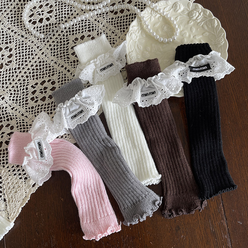 miu Laced Socks girl Easiest for match Mid-length Socks Baby Stacked Socks Trendy Children Western-style Letter Label Socks Children's