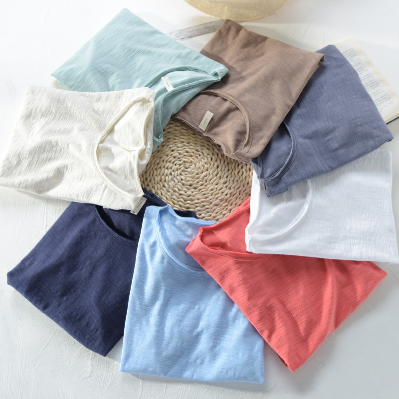 Summer Thin Bamboo Cotton Short-Sleeved T-Shirt for Men Loose Casual Pure Color V Neck Bottoming Shirt Pure Cotton T-Shirt Half-Sleeved Top