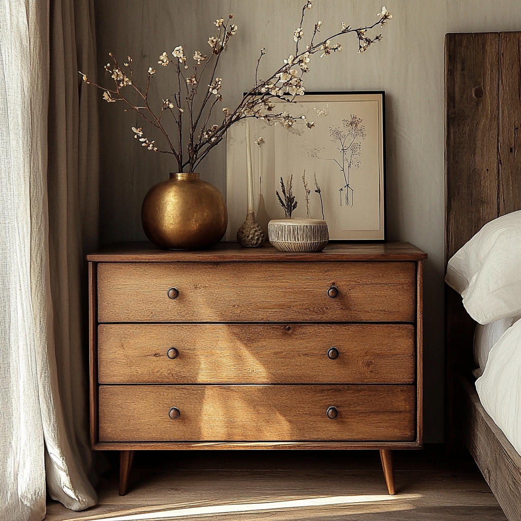 Luxurious and Elegant, Wabi-Sabi Style, Natural Style, All Solid Wood, Natural Wood Color, Bedroom Bedside Table, Chest of Drawers, Drawer Cabinet