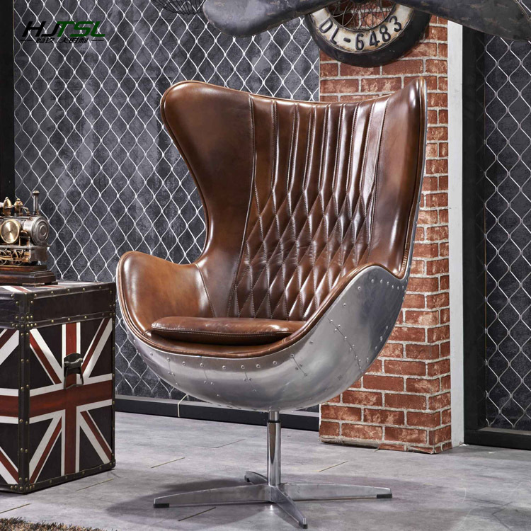 Eggchair Vintage Style Eggshell Chair Designer Leisure Chair Creative Space Chair Aluminum Leather Swivel Computer Chair