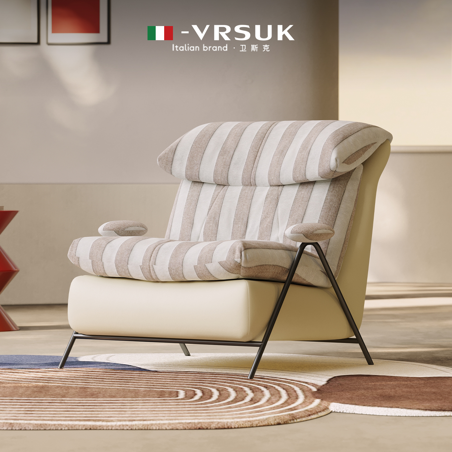 Vrsuk Italian Minimalist Leisure Chair Living Room Light Luxury Retro Designer Single Sofa Chair