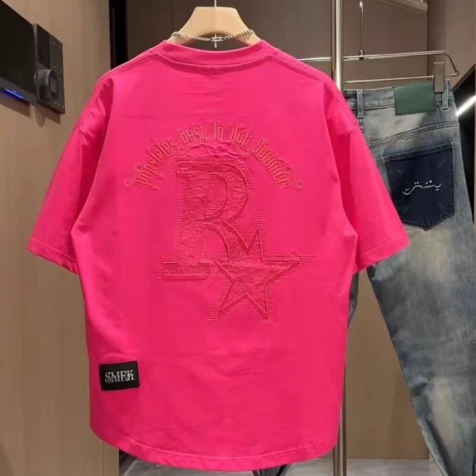 2025 New Summer Swallowtail Embroidered Short-Sleeved T-Shirt for Men, Loose and Versatile, Round Neck, Handsome Half-Sleeve ins, Trendyy and Fashionable