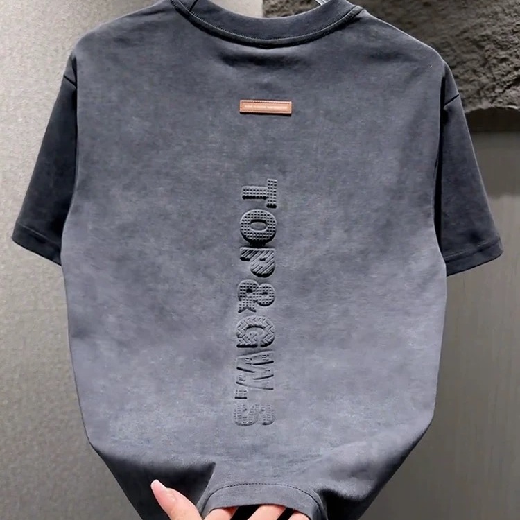 High-End Embossed Tie-Dye Short-Sleeve T-Shirt for Men, Trendy Brand Design, Summer Round-Neck Half-Sleeve Loose Fashion Top