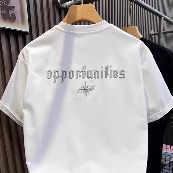 Summer High-End Embroidered T-Shirt for Men, Trendy White Oversized Soft-Touch Short-Sleeve Top, Casual Versatile Tee Shirt for Men