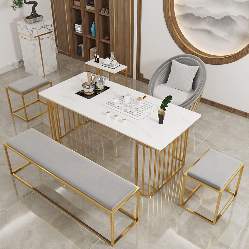 Modern Light Luxury Office Slate Tea Table, Living Room Home Use Simple Tea Table and Chair Set, Integrated Tea Table