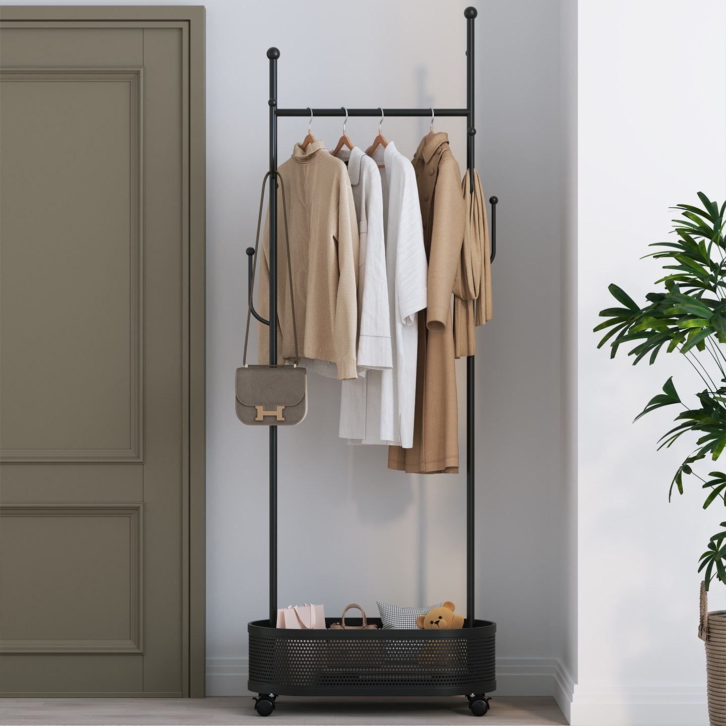 Minimalist Entry Floor-Standing Clothes Hanger Movable Coat Rack Bedroom Entrance Storage Clothes Hanger