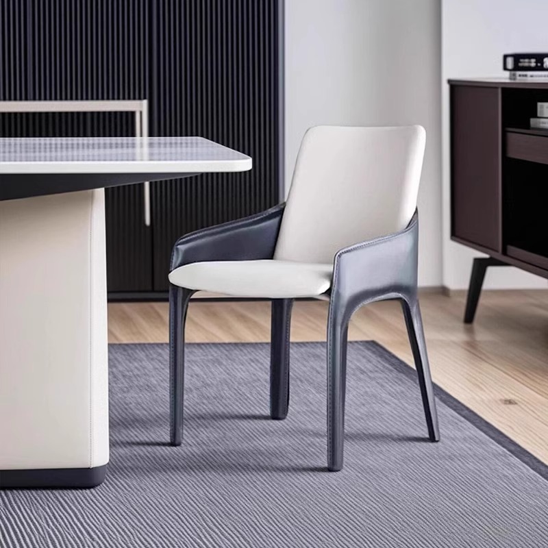 Overseas Version Dining Chair Home Italian Normcore Saddle Leather Dining Chair Hotel Restaurant High-End Backrest Stool Armchair