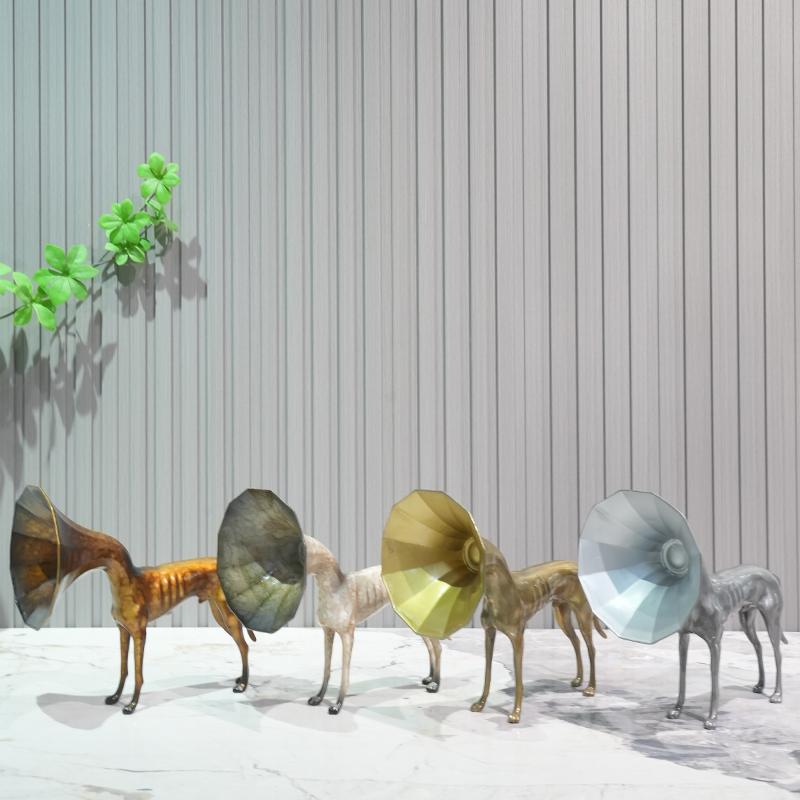 Creative Metal Horn Dog Model Room Sales Office Desktop Display Ornaments Abstract Animal Living Room Soft Decoration Accessories