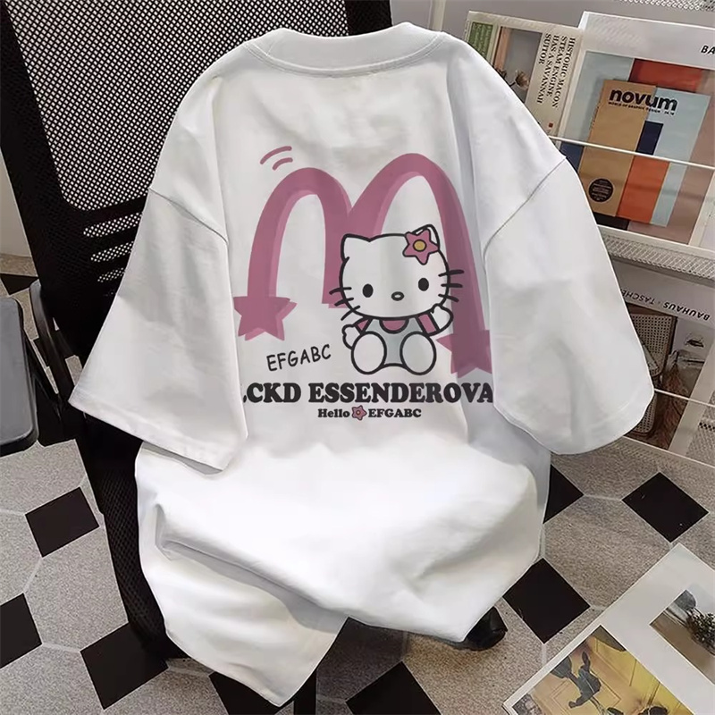Heavyweight American-Style Cartoon Hello Kitty Print Versatile Fashion Short-Sleeve T-Shirt for Women, Summer ins Style Loose Top