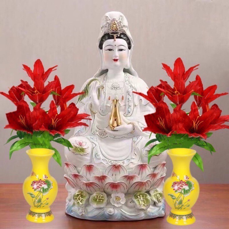 2 bó hoa huệ đỏ/2 bình gốm vàng