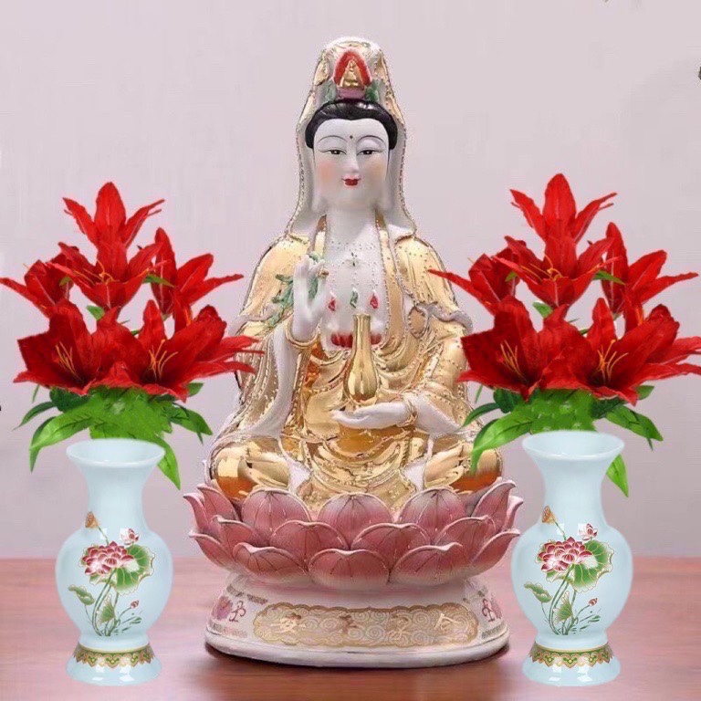 Hoa huệ đỏ 2 bó/chai gốm trắng 2 chiếc