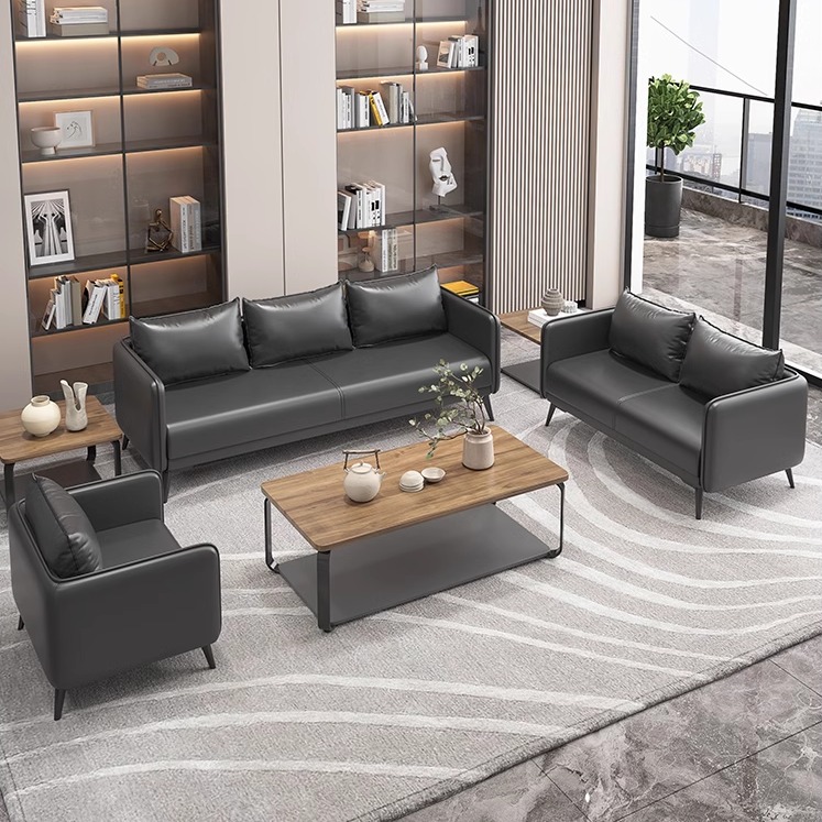 Office Sofa Coffee Table Combination Business Reception Simple Modern Small Three-Seat Black Office Sofa