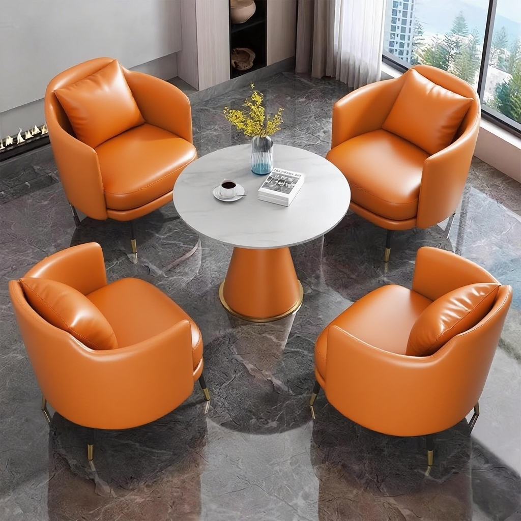 High-End Single Sofa and Coffee Table Set for Leisure, Hotel Reception, Office, Sales Office, Meeting Table and Chairs, Beauty Salon
