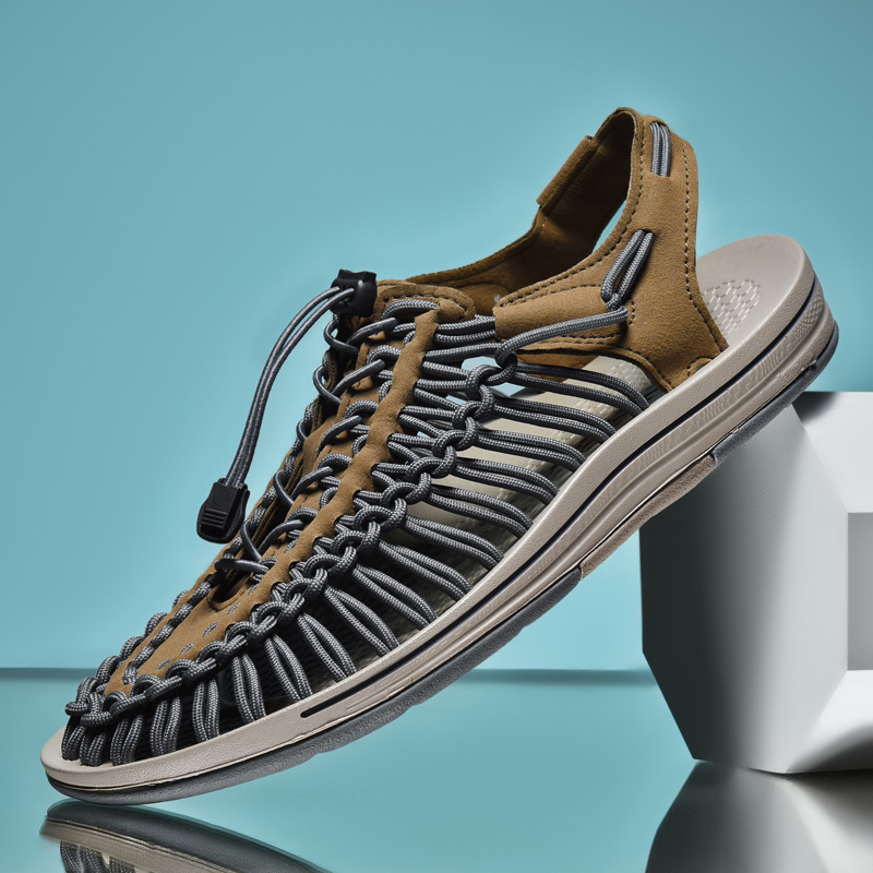 Hand-Woven Sandals, Korean Style, Personalized, Summer Outer Wear, Breathable, Toe-Toe Sandals, Large Size Men's Beach Shoes