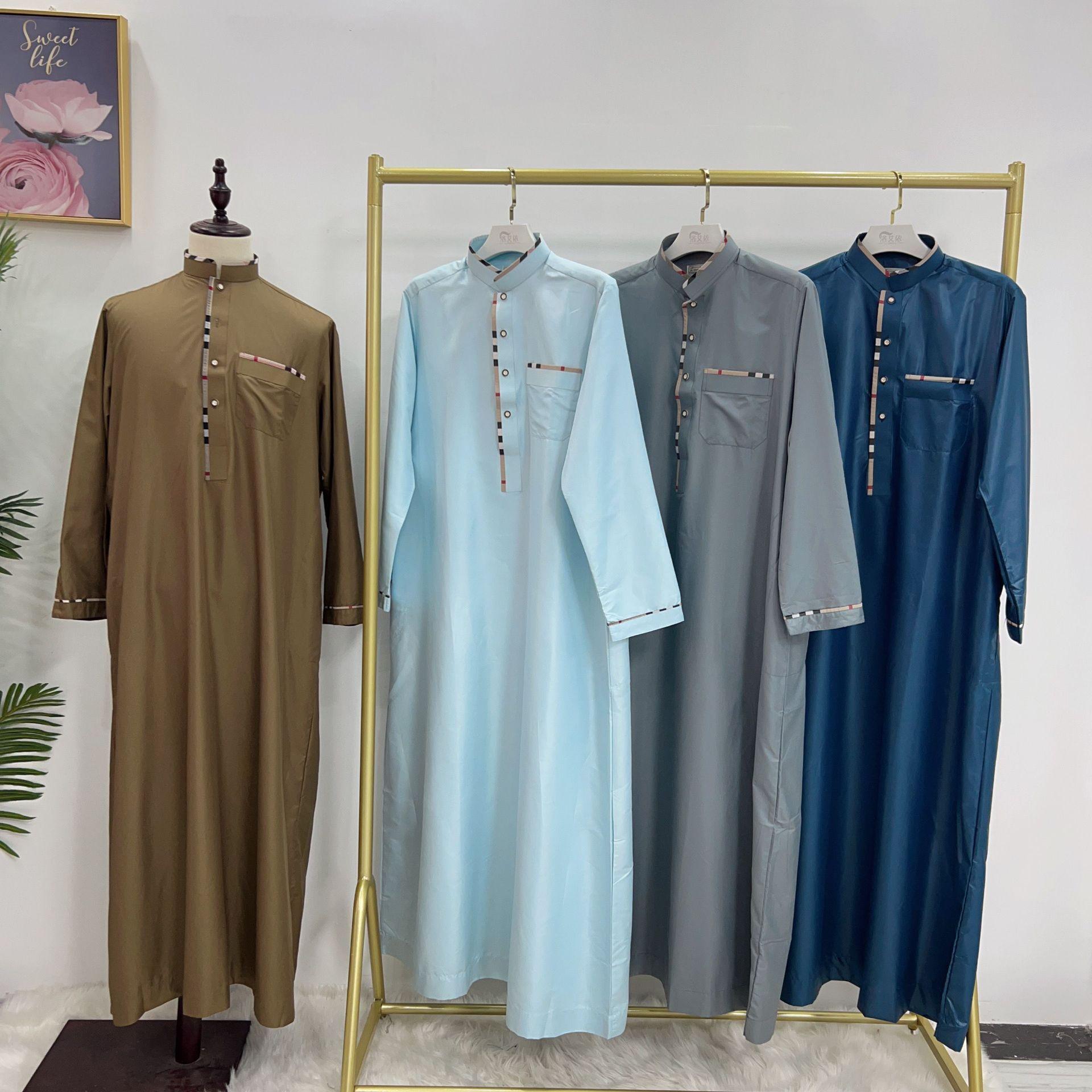 New Style Arabian Men's Robe with Ethnic Style Applique, Stand-Up Collar, Men's Clothing, Saudi Men's Clothing, Dubai Travel Men's Clothing