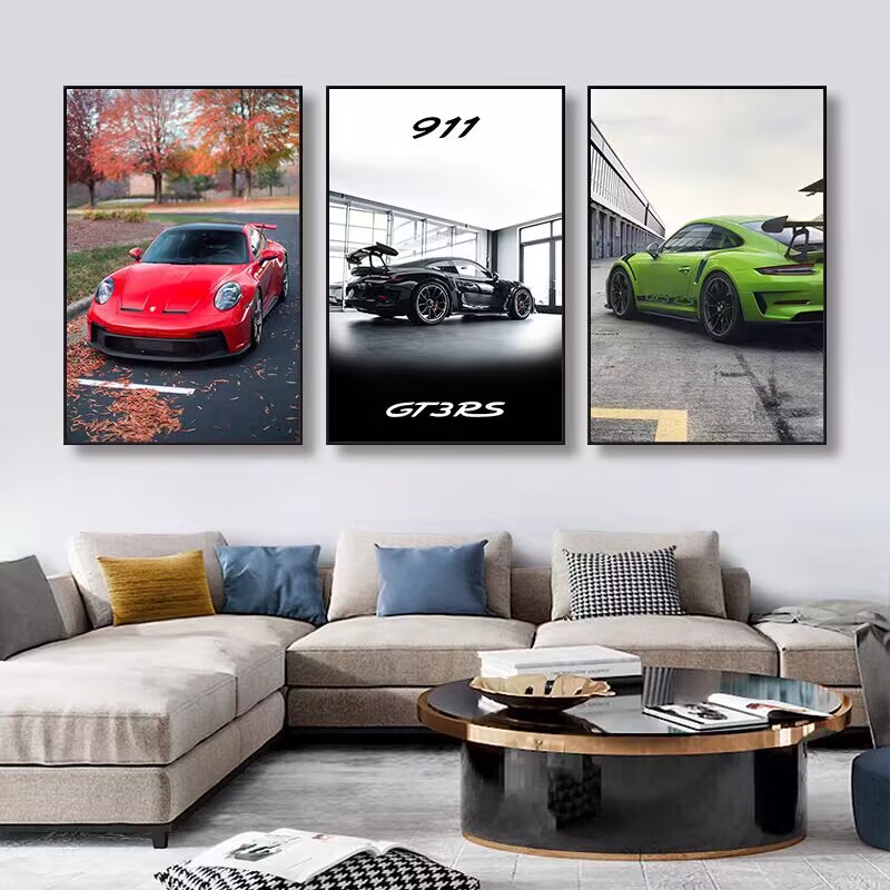 Car Theme Hanging Painting Porsche 911 Sports Car Living Room Decorative Painting Super Running Poster Children's Room Bedroom Wall Mural
