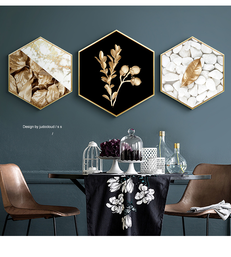 Decorative Paintings Hanging on the Living Room Wall, Post-Modern Light Luxury Style, Modern Minimalist Hong Kong-Style Hexagonal Dining Room Hanging Paintings