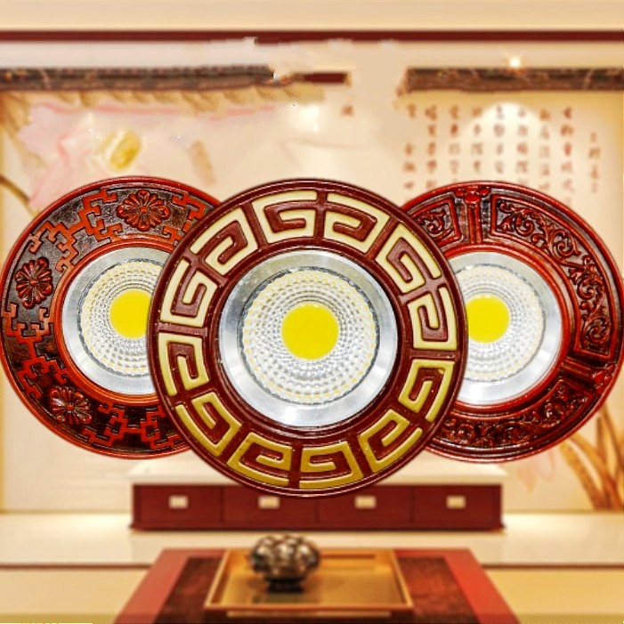 New Chinese-Style Ceiling Light Led Spotlight Recessed Downlight Living Room Ceiling Hole Light 3W Bull's Eye Light Cob Classical