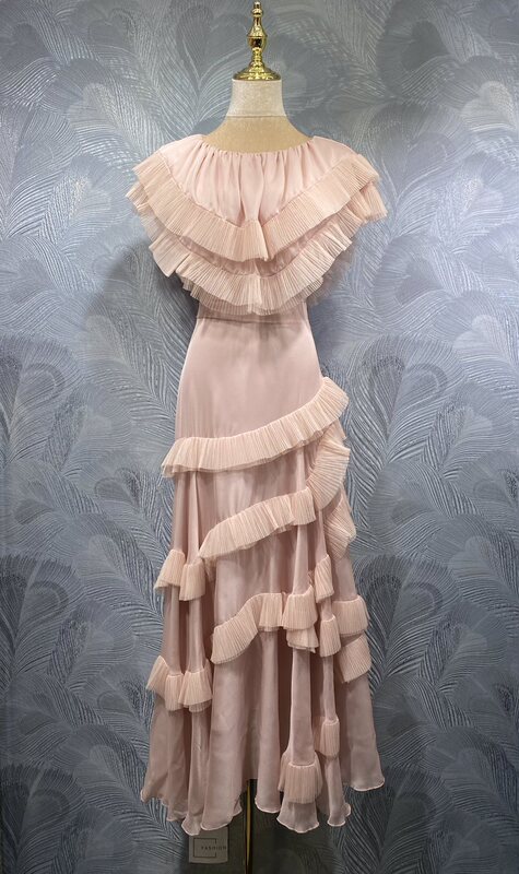 Fengyingying Foreign Trade Women's Clothing 2026 Spring New Collection Mesh Patchwork Solid Color Long Dress in Stock Real Photos