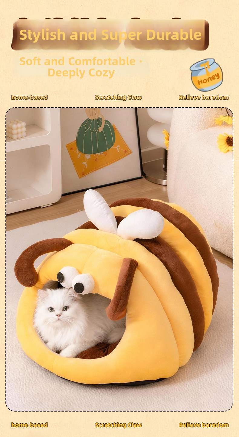 Lit pour chat en forme d abeille - couchage douillet pour hiver_voghion.com