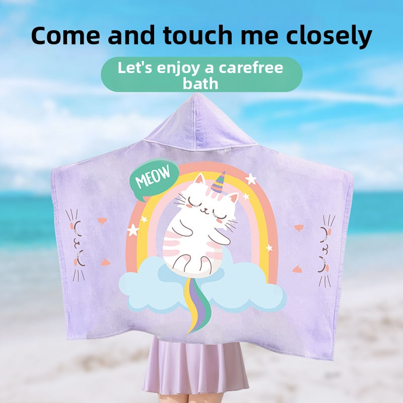 Children's Beach Towels Capes Quick Drying Absorbent Jacquard Hooded Styles Swimming Towels_voghion.com